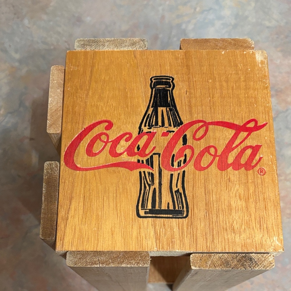 Coca-Cola Natural Wood CD holder Red Script and Black Bottle